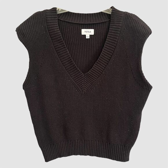 Pistola Black Sweater Vest Size L Boxy Oversized Minimalist Capsule Shouder Pads - Picture 1 of 7